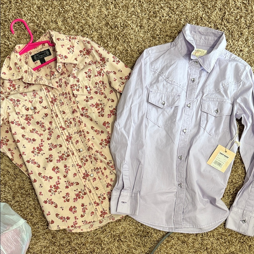 Shyanne western Floral and Lavender Kids Shirts Set